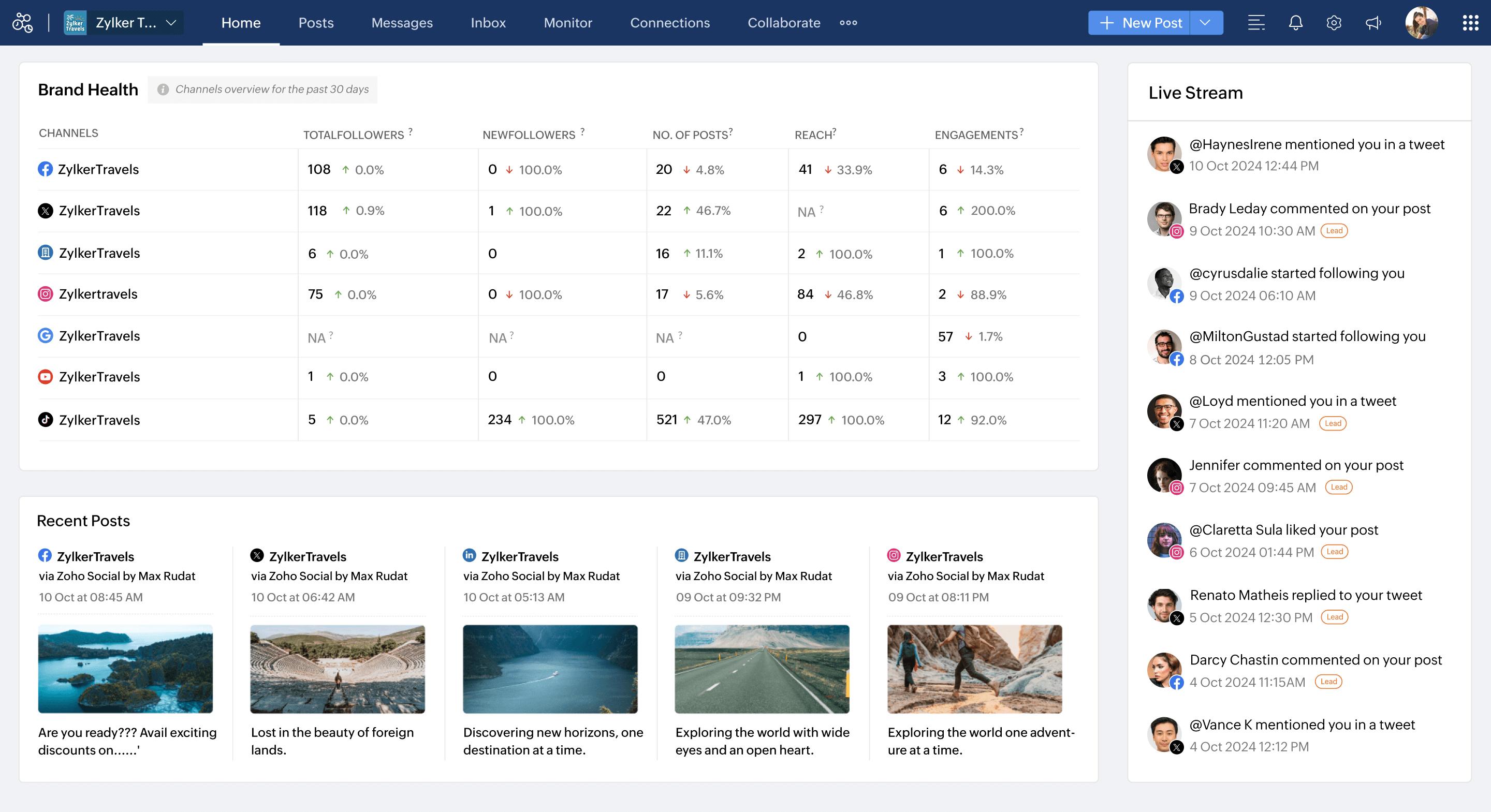 screenshot of Zoho Social